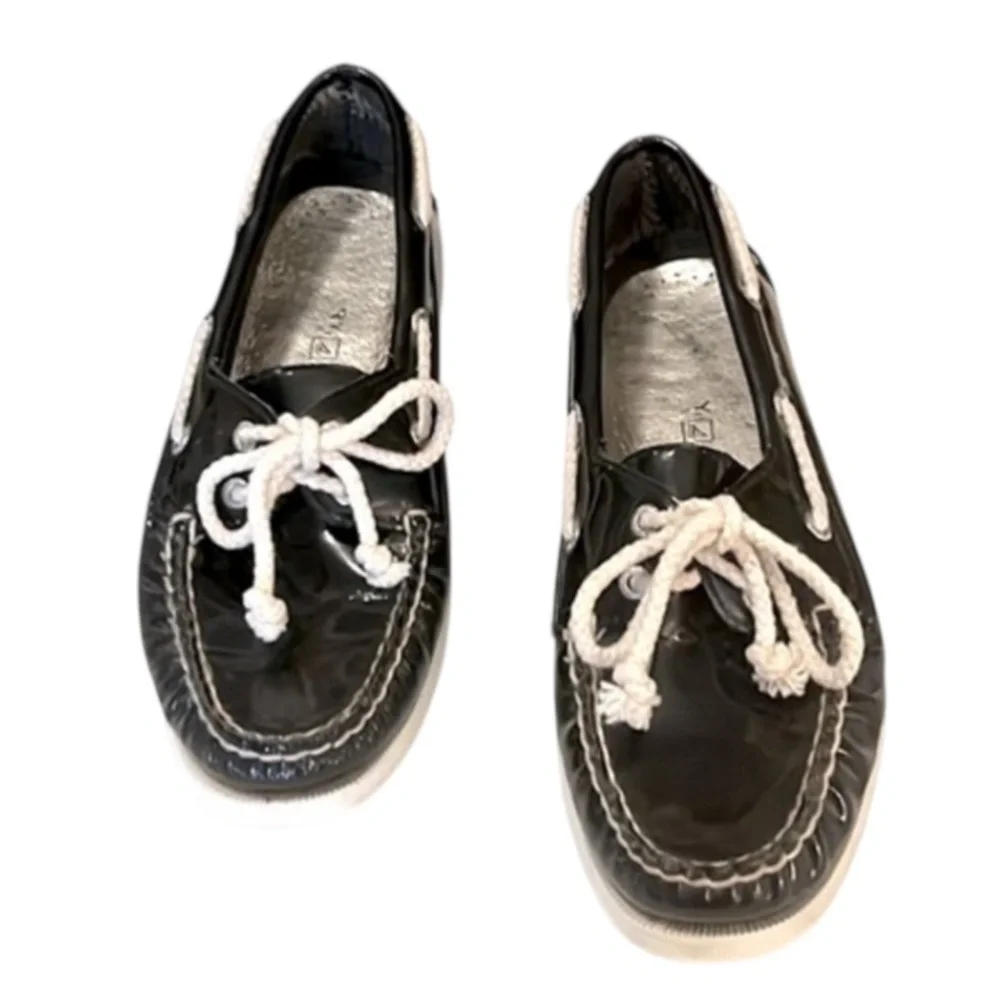Sperry Black Patent Leather Topsider Loafer Moccasin Non-stick Boat Shoes